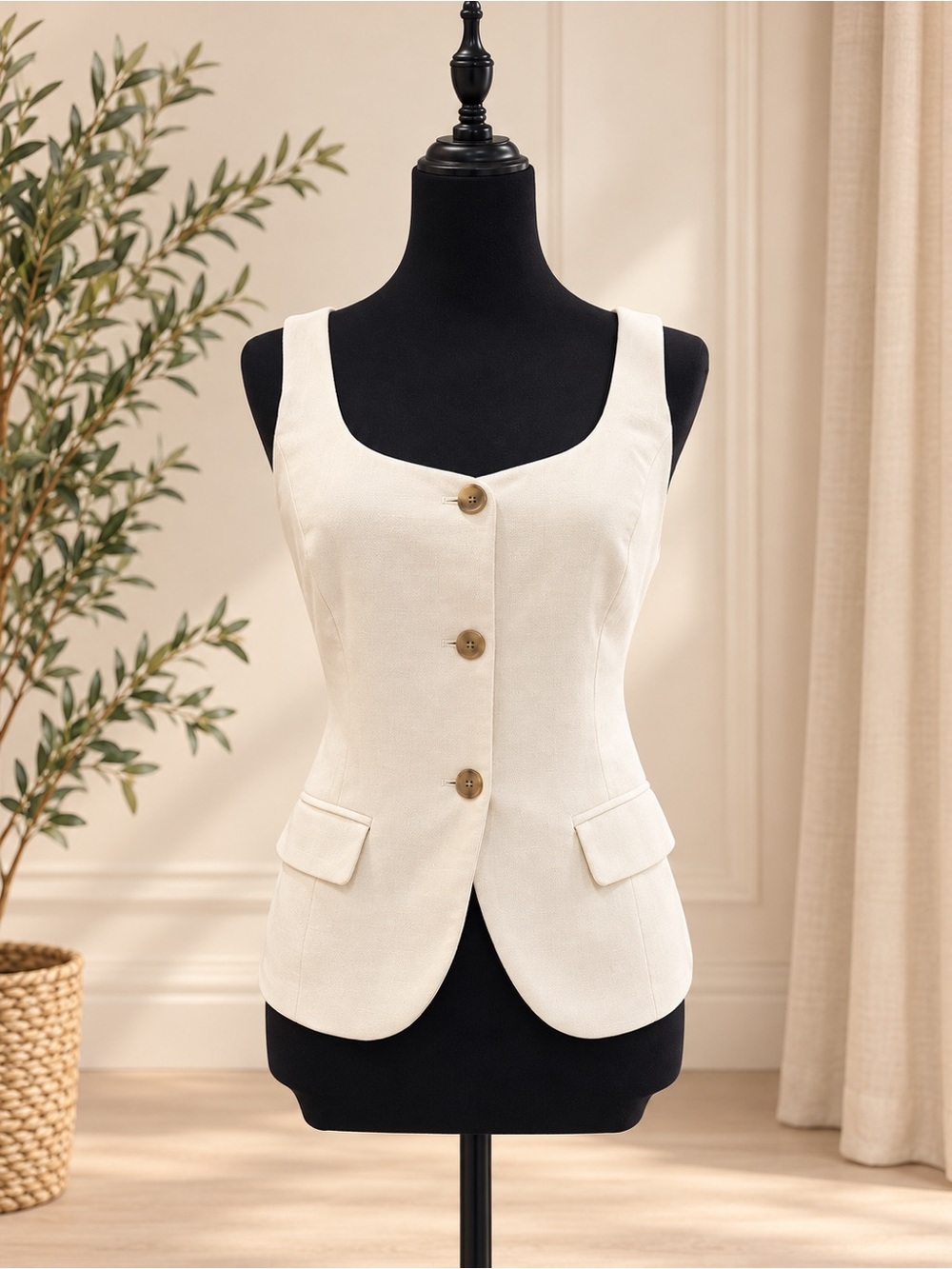 a new day Cream Sleeveless Button Vest